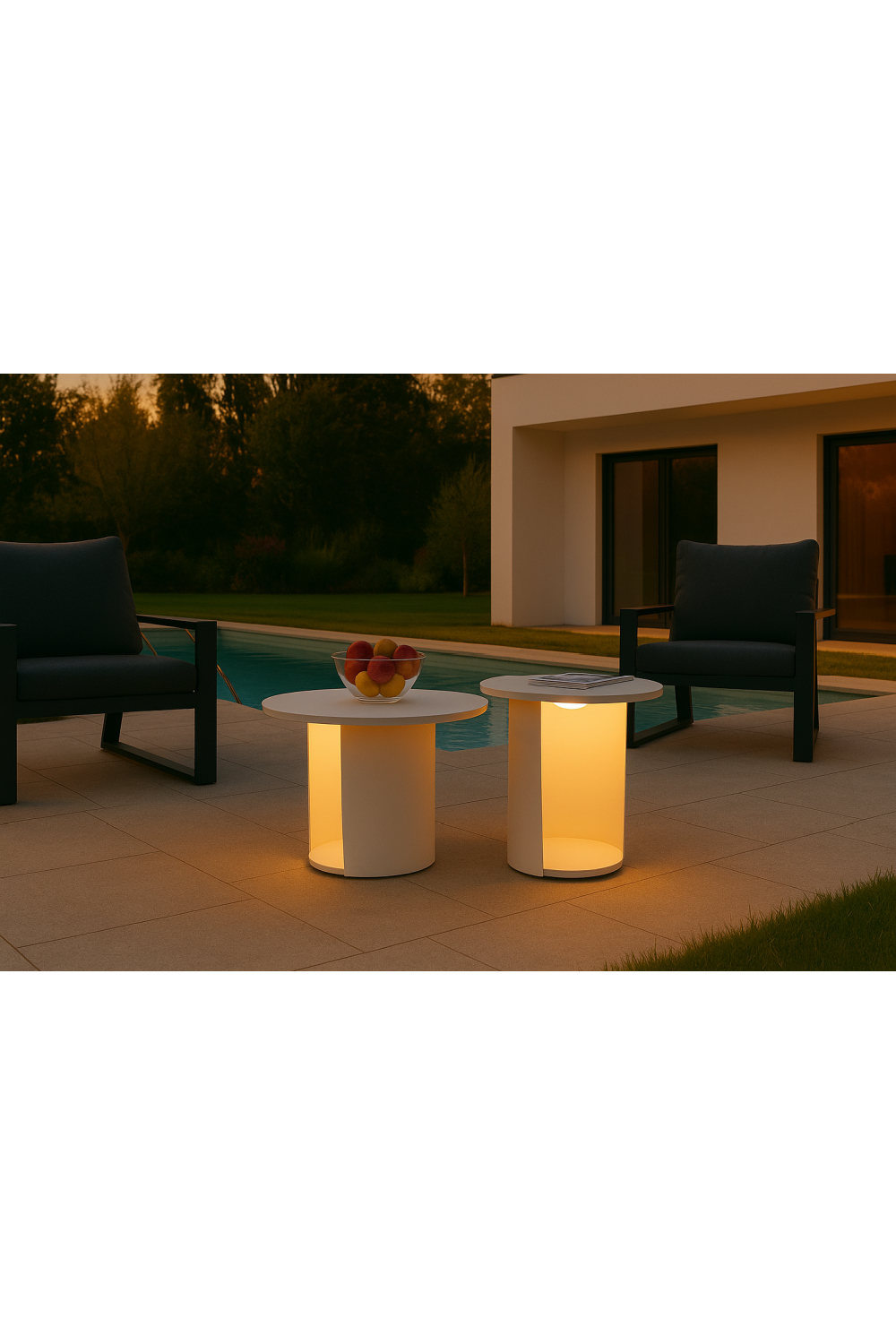 Outdoor White End Table with Solar Light S | OROA Modern Onza | Oroa.com
