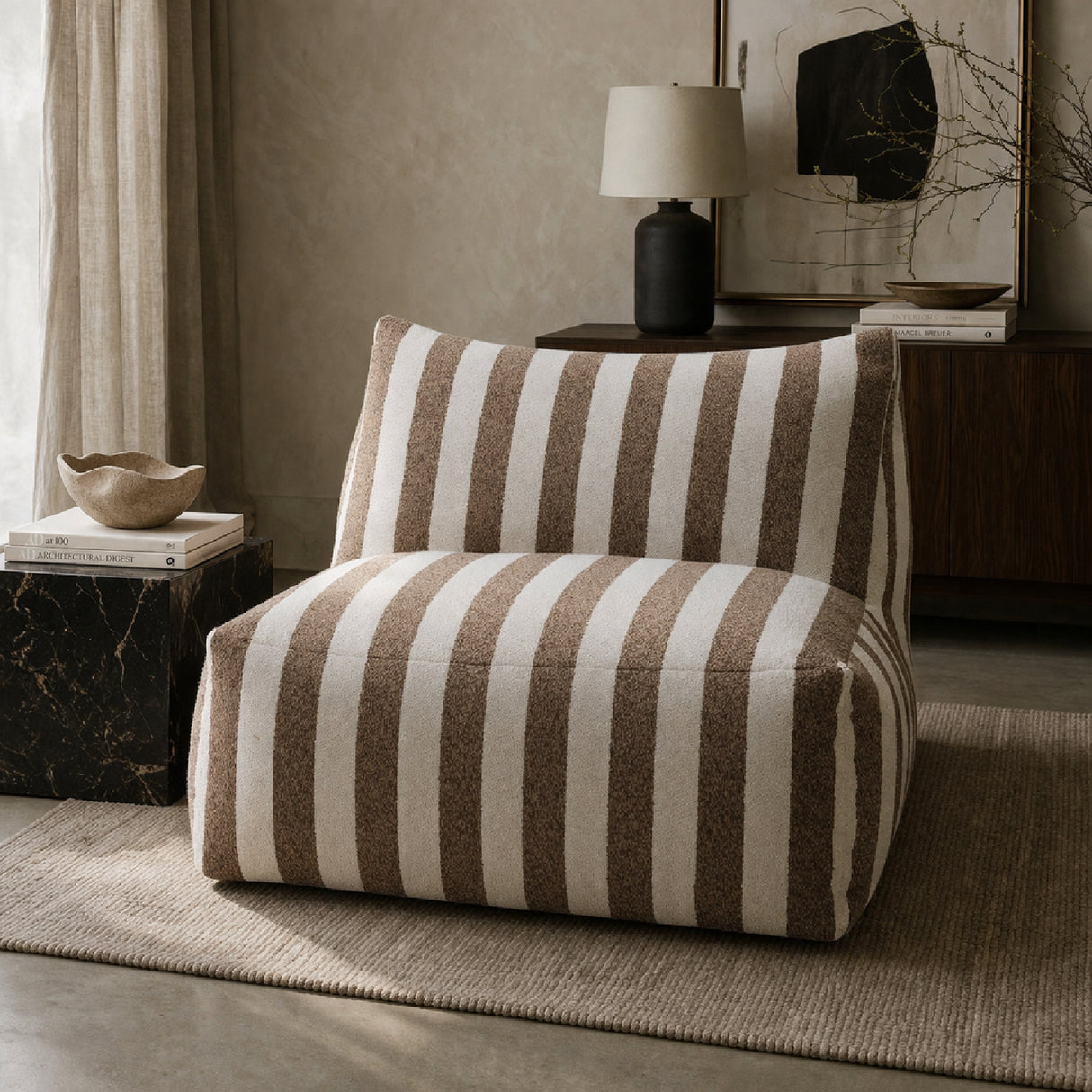Brown Stripes Outdoor Armless Sofa | Oroa.com