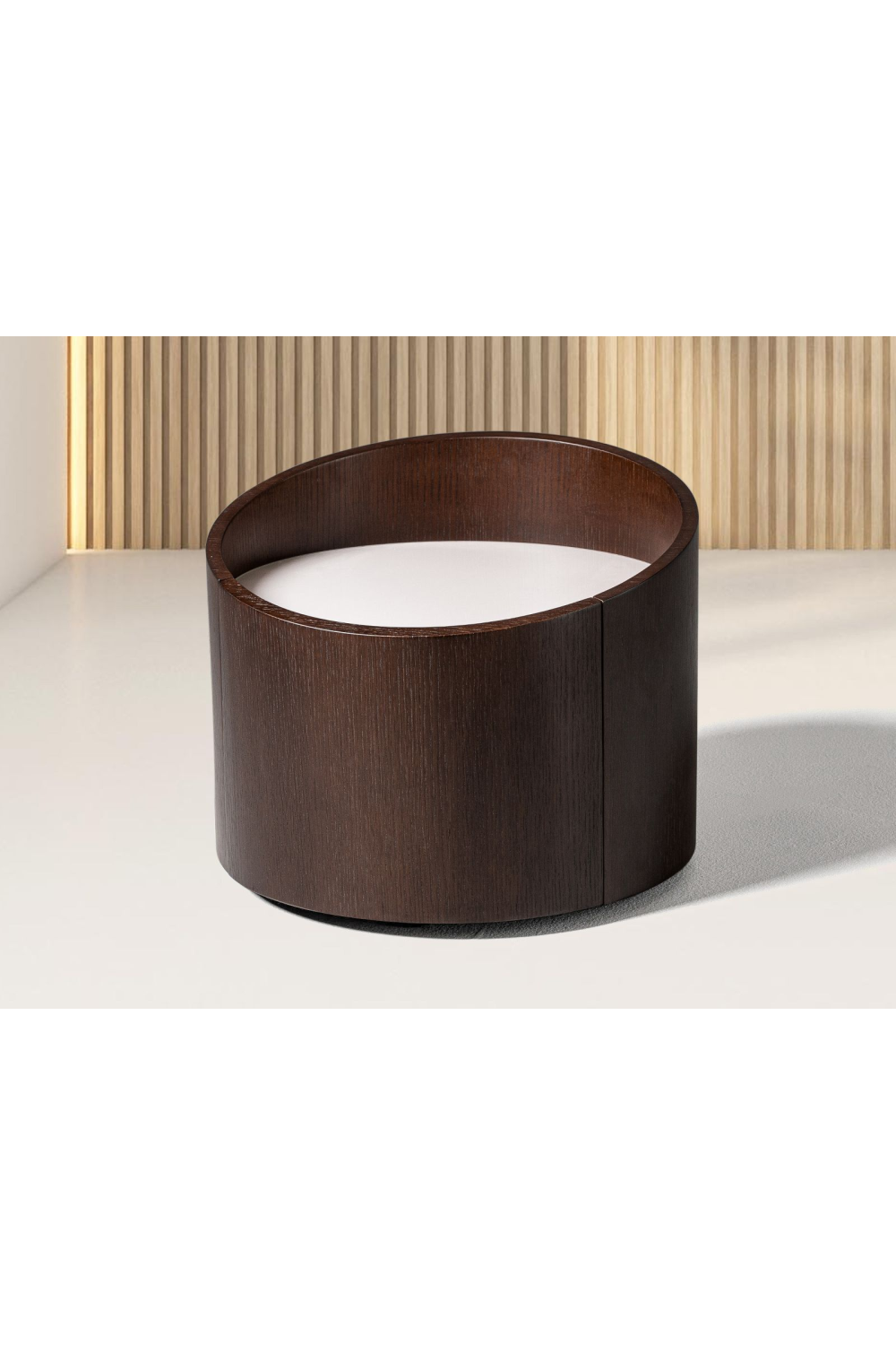 Round Brown Oak Nightstand | OROA Modern Geneva | Oroa.com