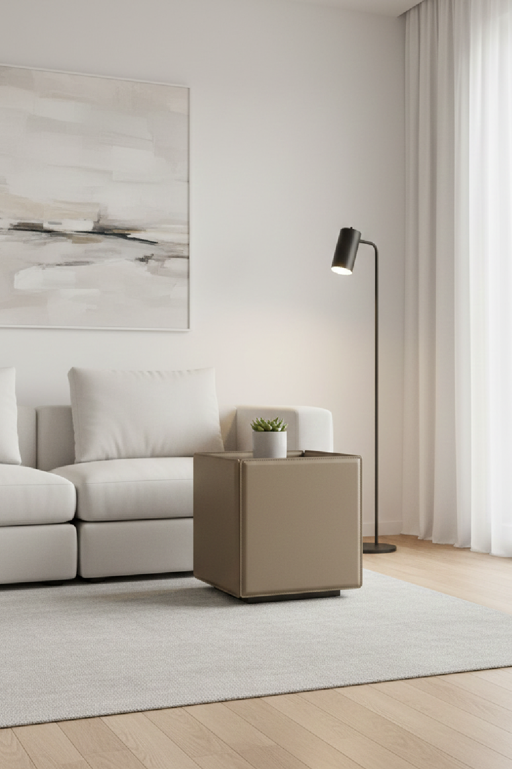 Beige Vegan Leather End Table | OROA Modern Vargas