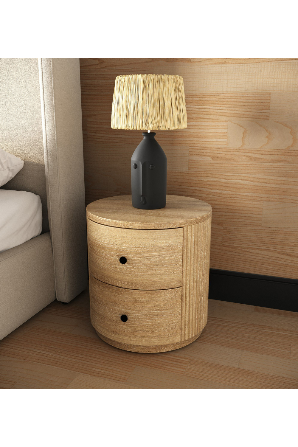 Ribbed Natural Acacia 2-Drawer Nightstand | OROA Modern | Oroa.com
