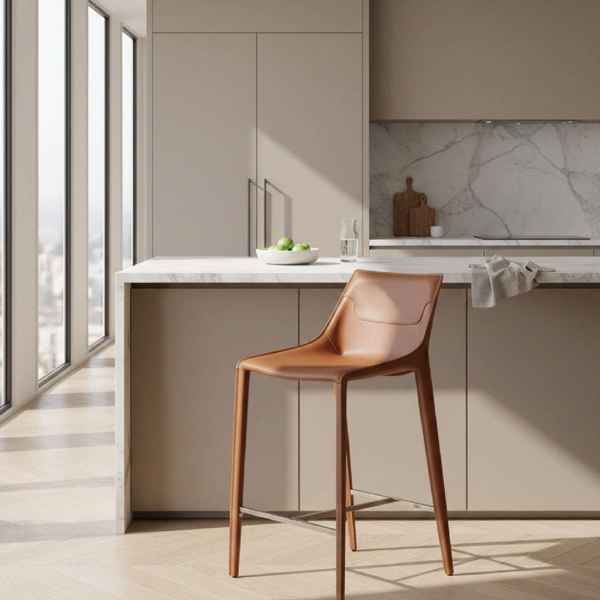 Saddle Leather Counter Stool | OROA Modern Halo