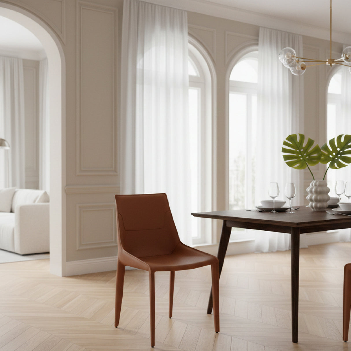 Saddle Leather Dining Chairs (2) | OROA Modern Halo