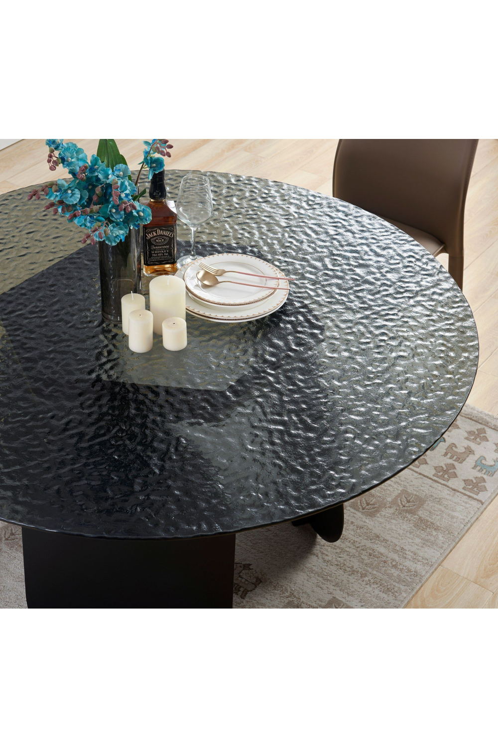 Round Gray Glass Dining Table | Oroa.com