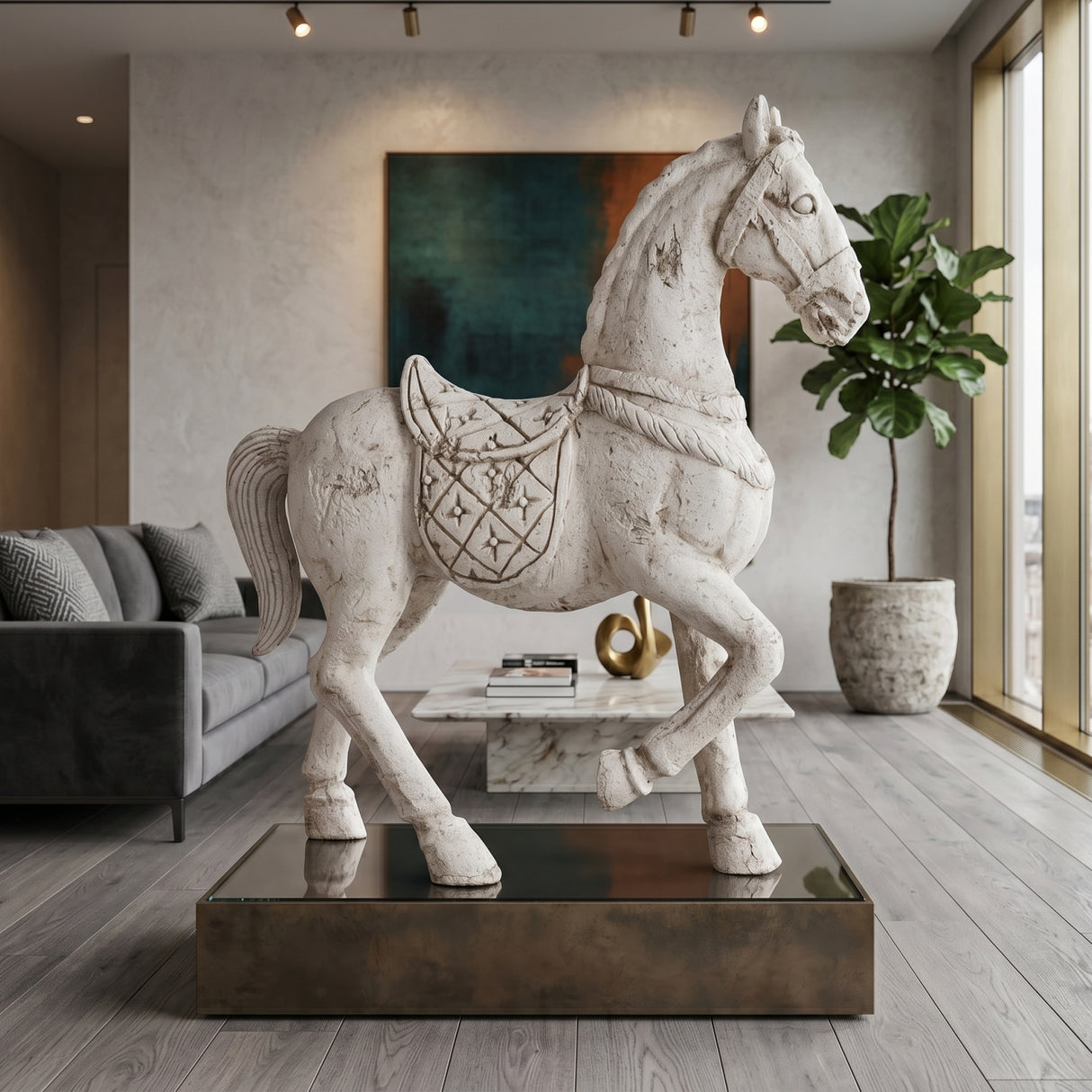 Aged White Horse Decorative Figure | Oroa.com