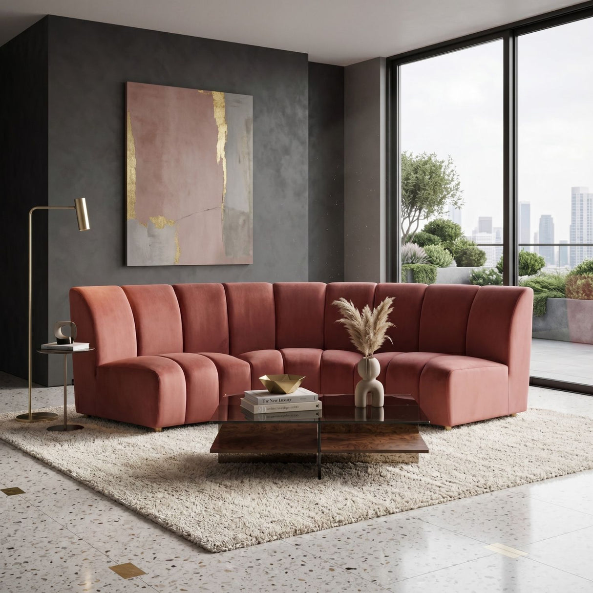 Pink Velvet Modular Sofa | Oroa.com