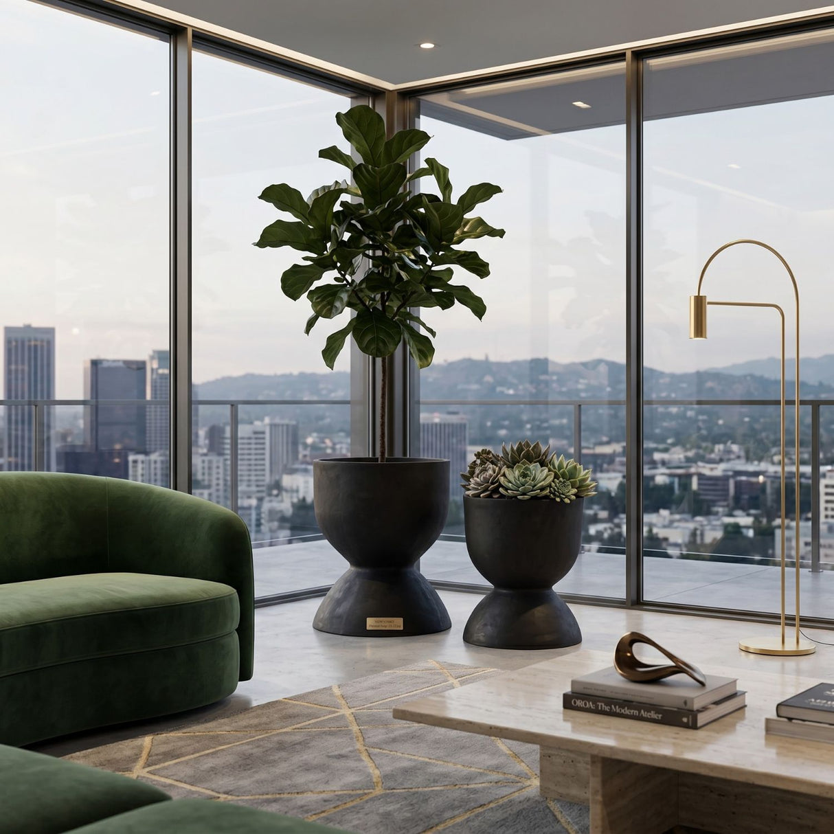 Modern European furniture - Black Terracotta Hourglass Planters (2) - www.oroa.com | Oroa.com