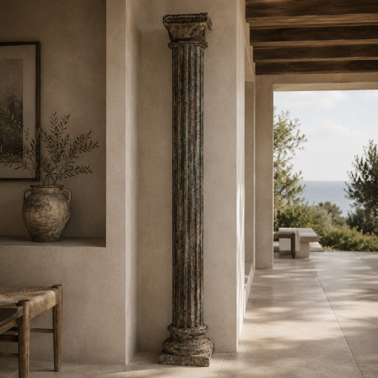 Rustic Brown Teak Column | Oroa.com