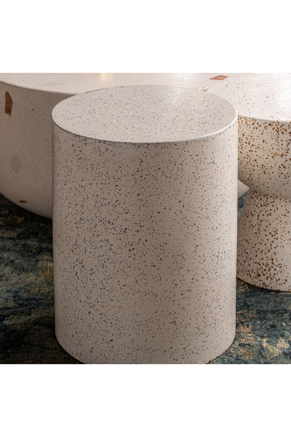 White Terrazzo Cylindrical Side Table | Oroa.com