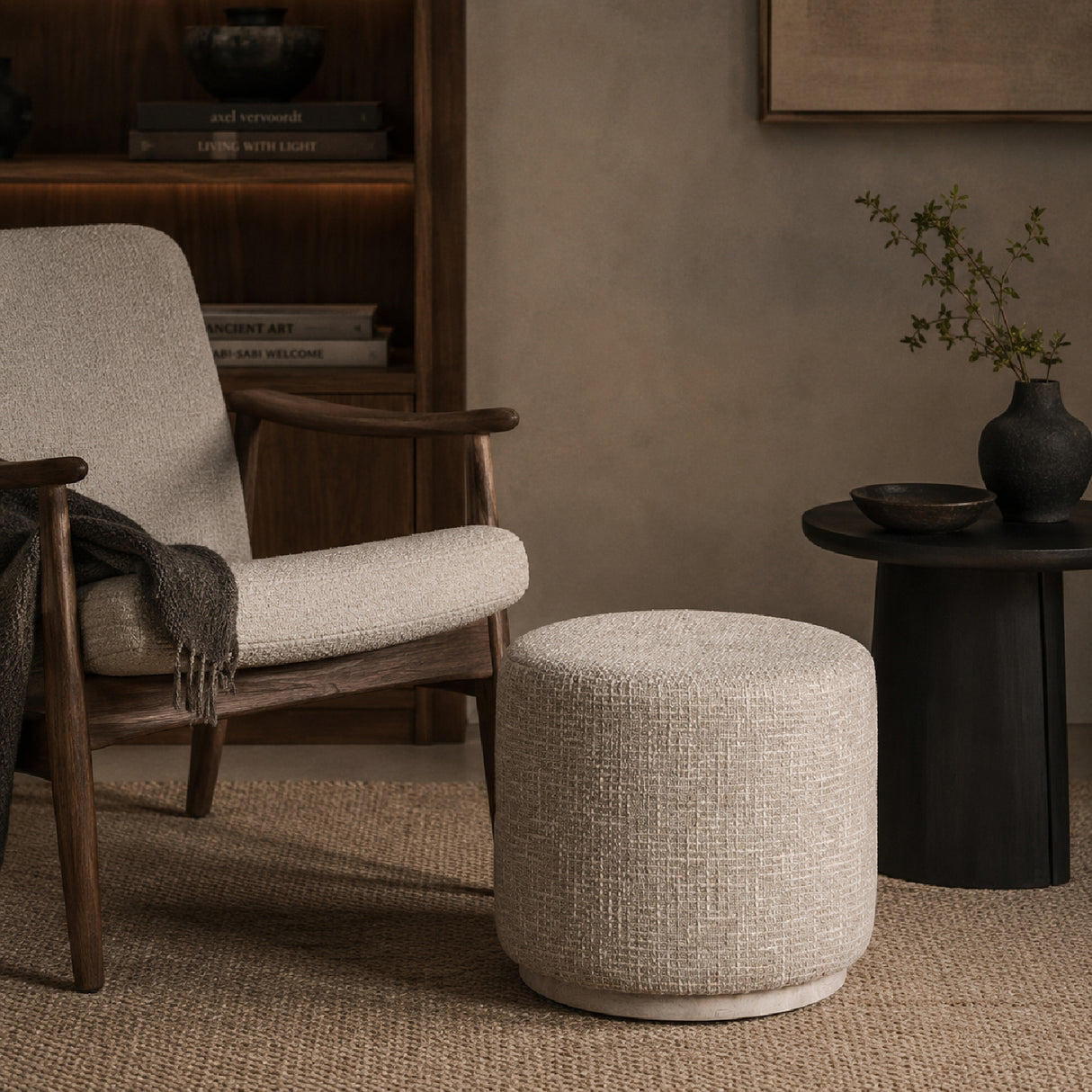 Modern European furniture - Beige Cotton Ottoman - www.oroa.com | Oroa.com