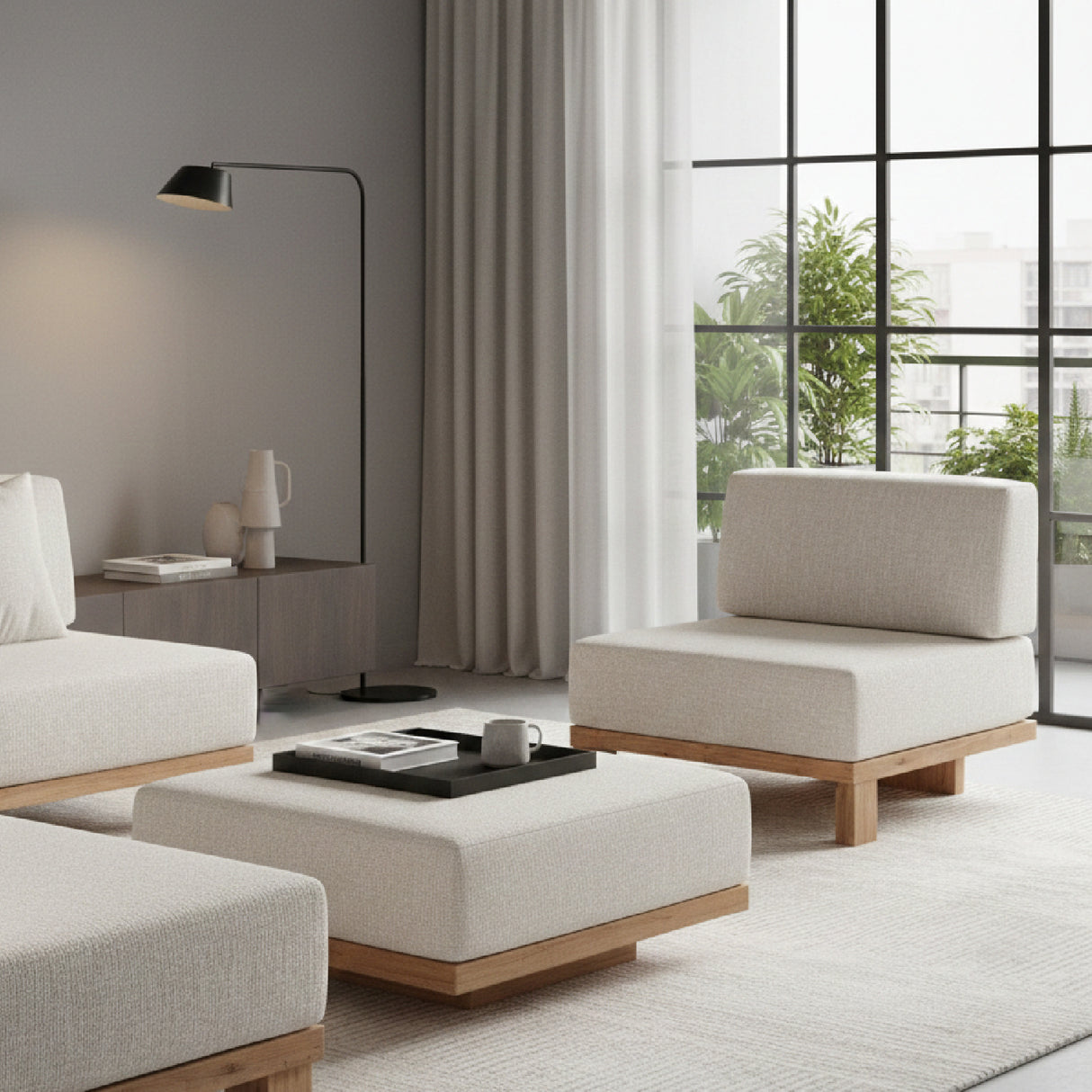 Modern furniture - Teak Framed Gray Sofa - www.oroa.com | Oroa.com