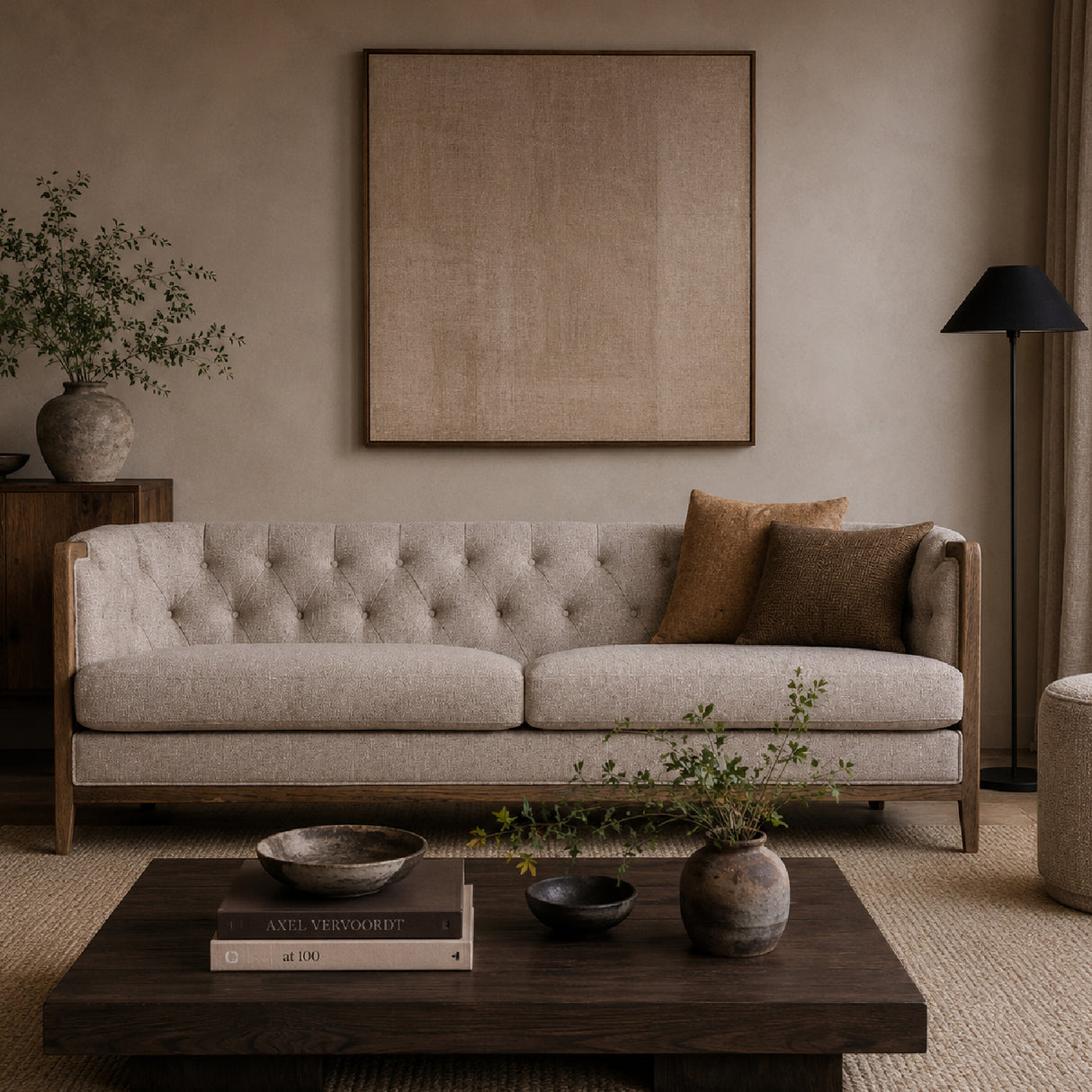 Modern European furniture - Beige Tufted Sofa - www.oroa.com | Oroa.com