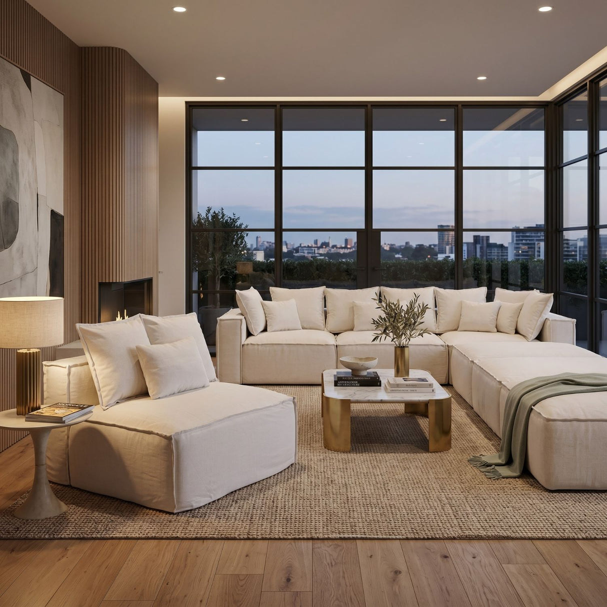 White Cotton Flanged Central Sofa | Oroa.com