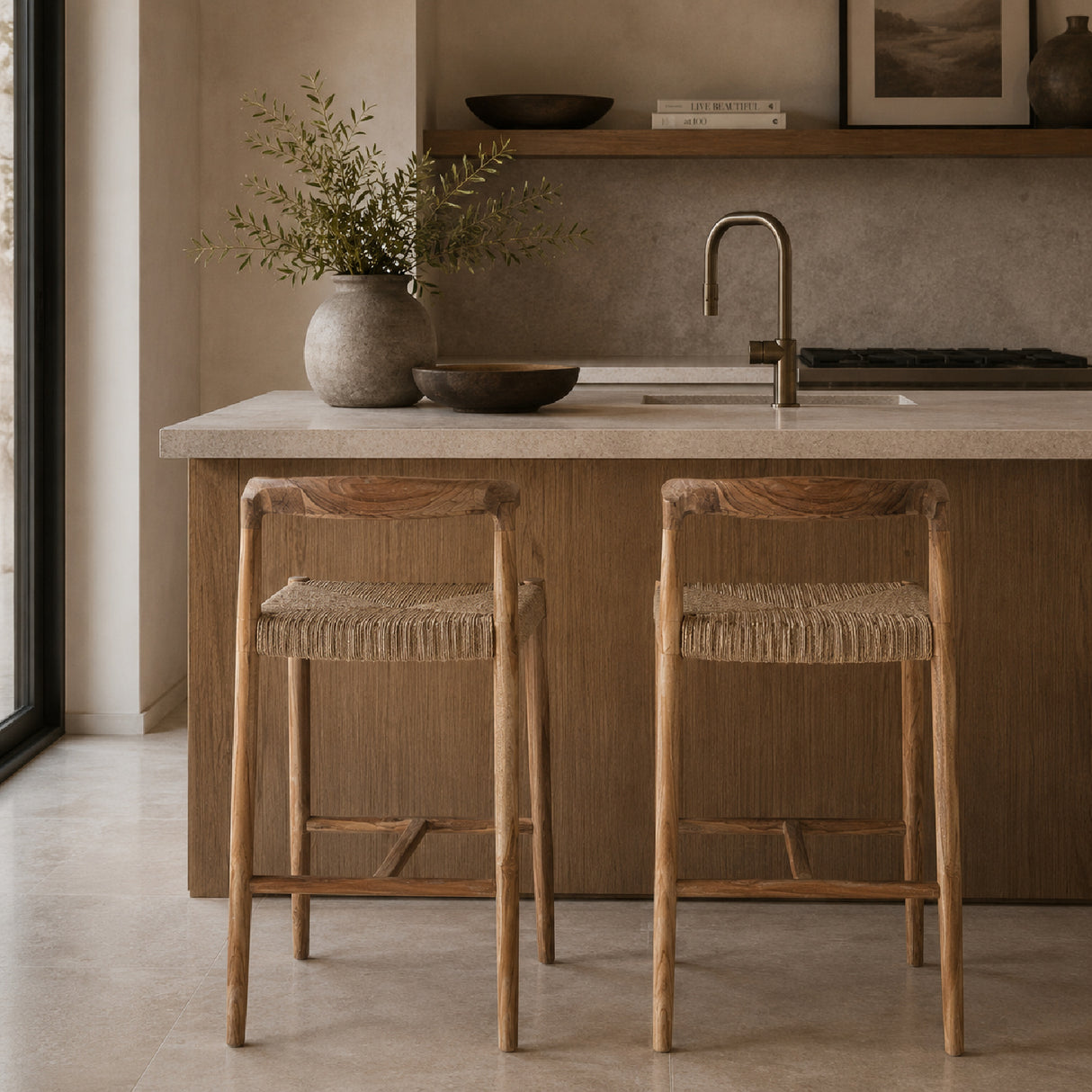 Modern European furniture - Brown Teak Curved Counter Stool - www.oroa.com | Oroa.com