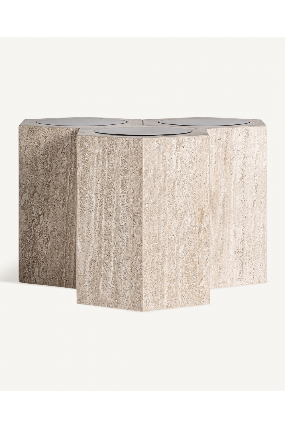 Triple Hexagon Travertine Side Table | Oroa.com