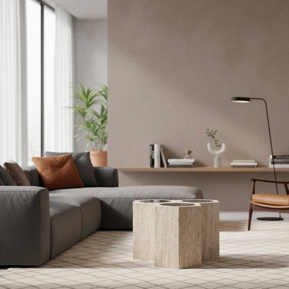 Triple Hexagon Travertine Side Table | Oroa.com