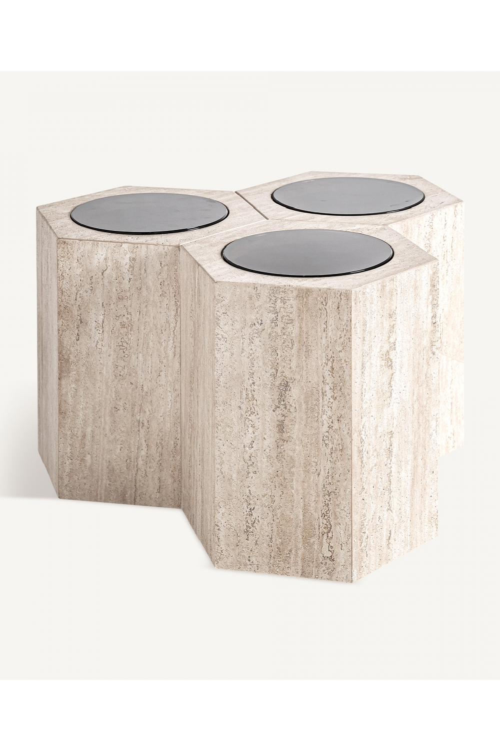 Triple Hexagon Travertine Side Table | Oroa.com