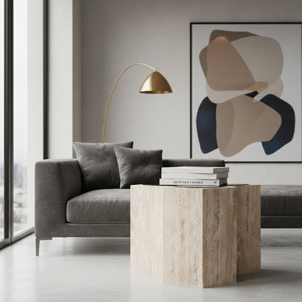 Triple Hexagon Travertine Side Table | Oroa.com
