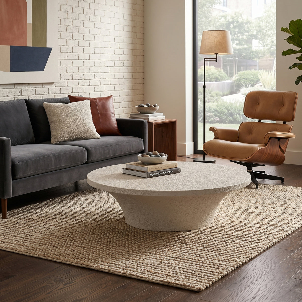 Beige Cement Round Coffee Table | Oroa.com