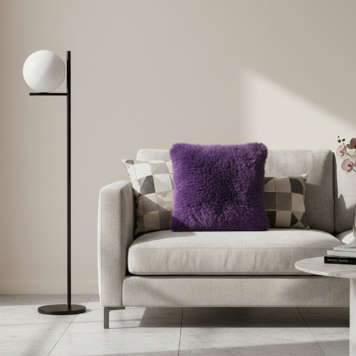 Purple Furry Cushion | Oroa.com