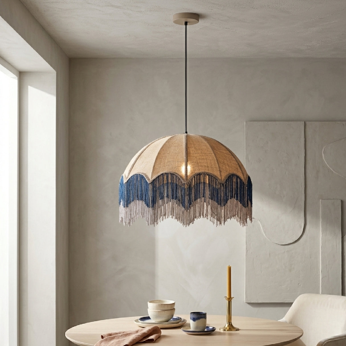 Modern European furniture - Beige Jute Fringed Pendant Lamp - www.oroa.com | Oroa.com