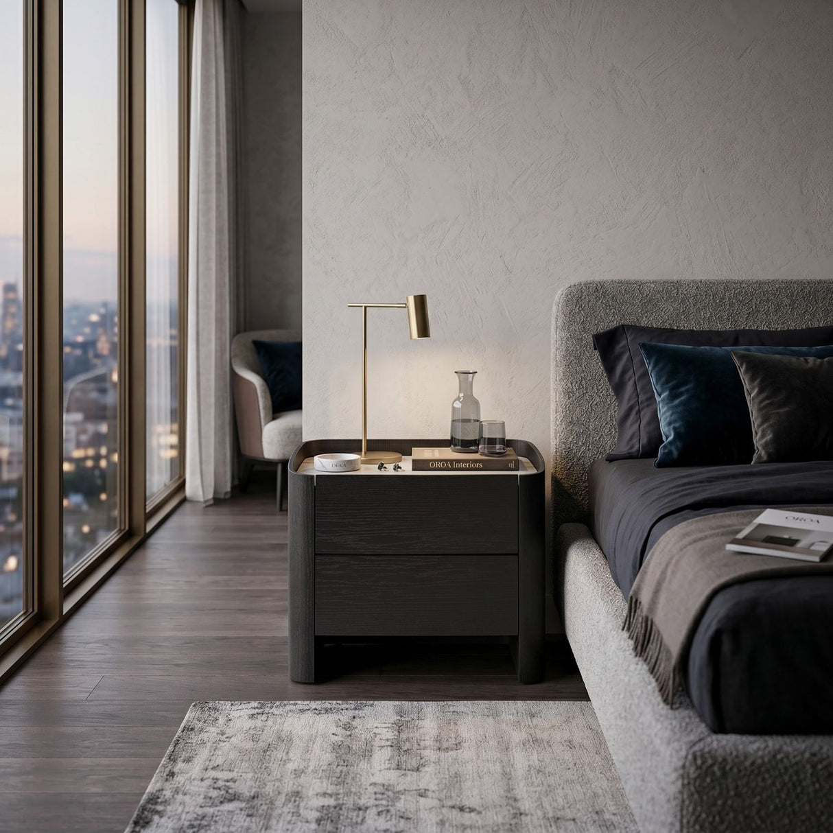 Modern European furniture - Black Oak 2-Drawer Bedside Table - www.oroa.com | Oroa.com