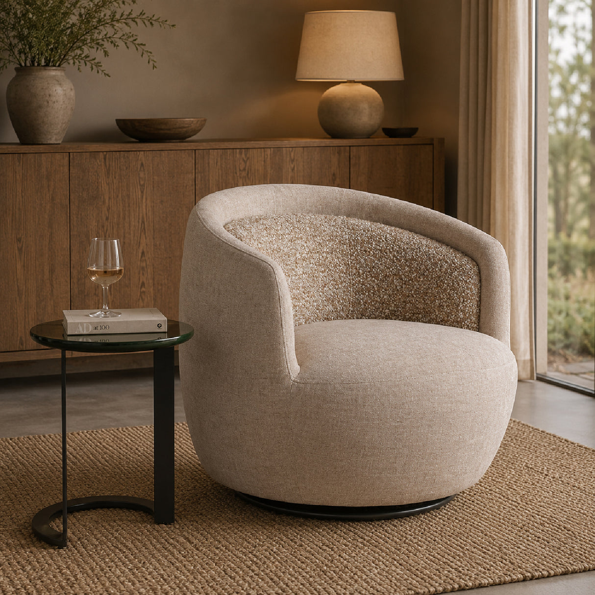 Modern European furniture - Beige Chenille Swivel Chair - www.oroa.com | Oroa.com