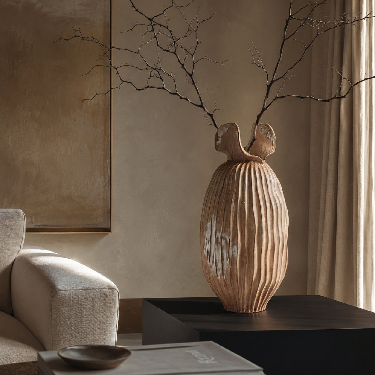 Brown Ceramic Fluted Vase | Oroa.com
