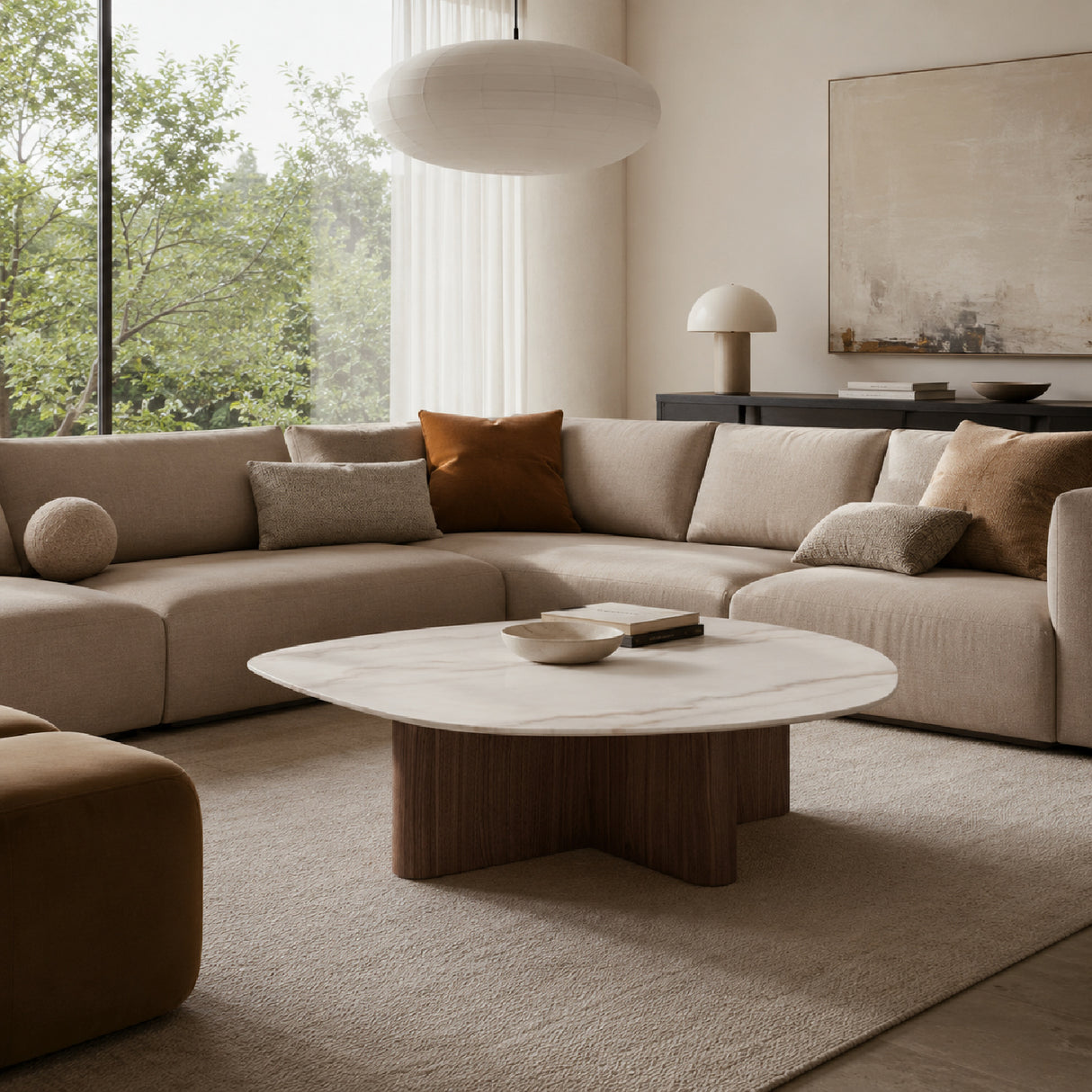 Organic-Shaped White Marble Coffee Table | Oroa.com