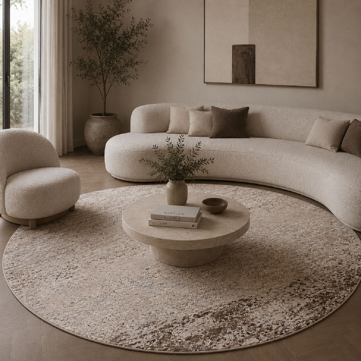 Brown-Toned Round Viscose Carpet | Oroa.com