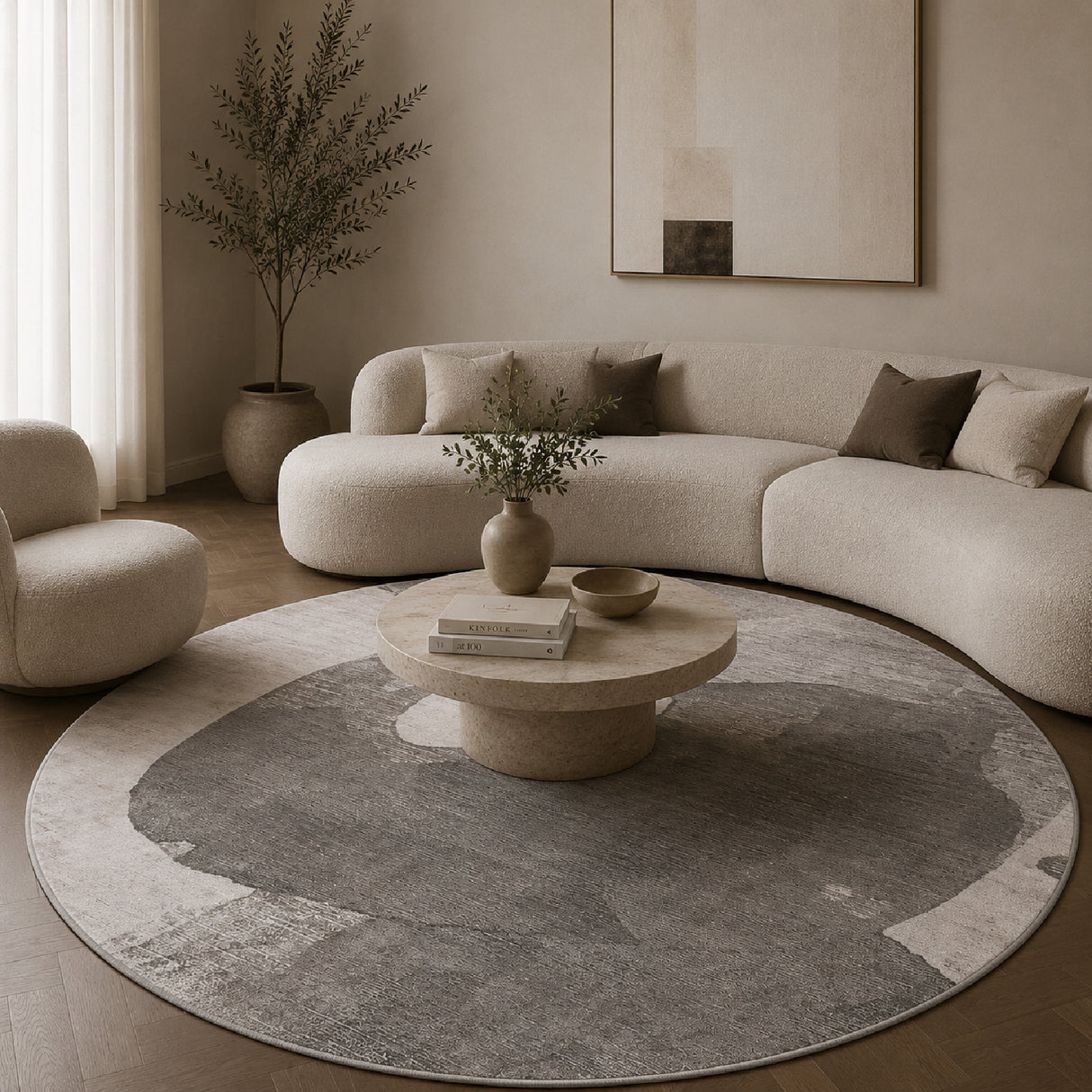 Beige & Green Round Carpet | Oroa.com