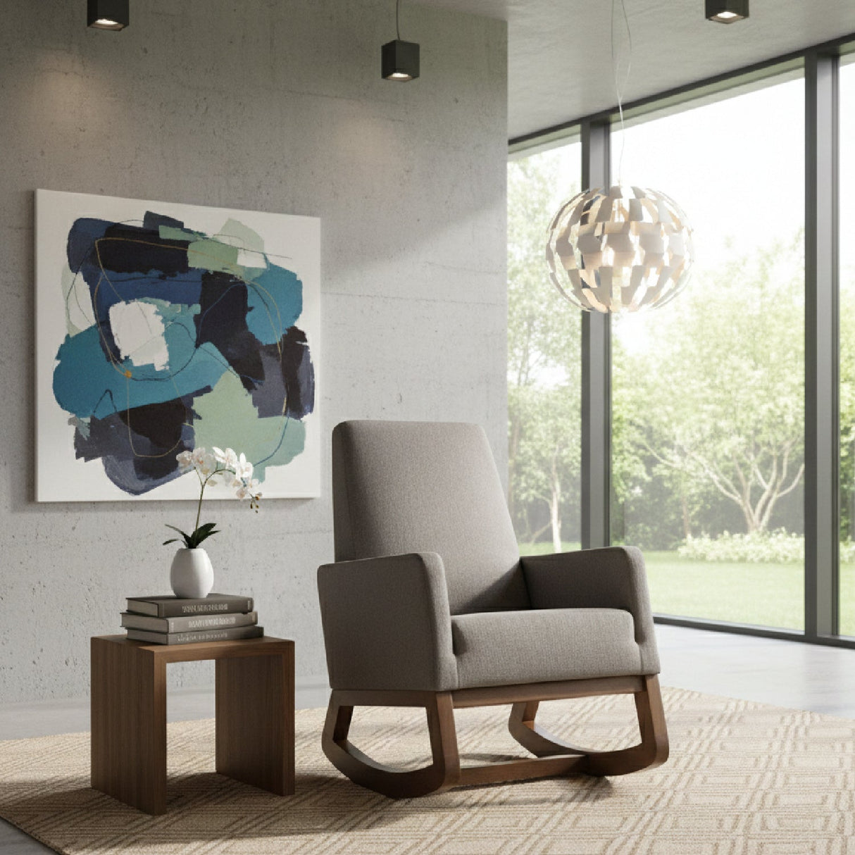 Fabric Upholstered Rocking Chair | Bali Loom Yashiya | Oroa.com