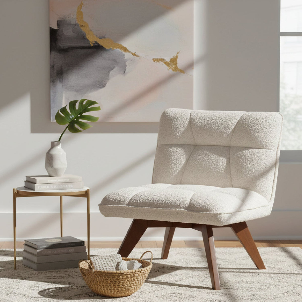 Modern European furniture - Cream Boucle Japandi Accent Chair - www.oroa.com