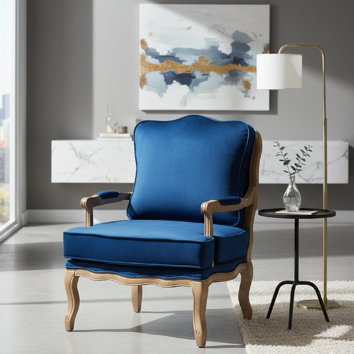 Modern European furniture - Blue Fabric Accent Chair - www.oroa.com