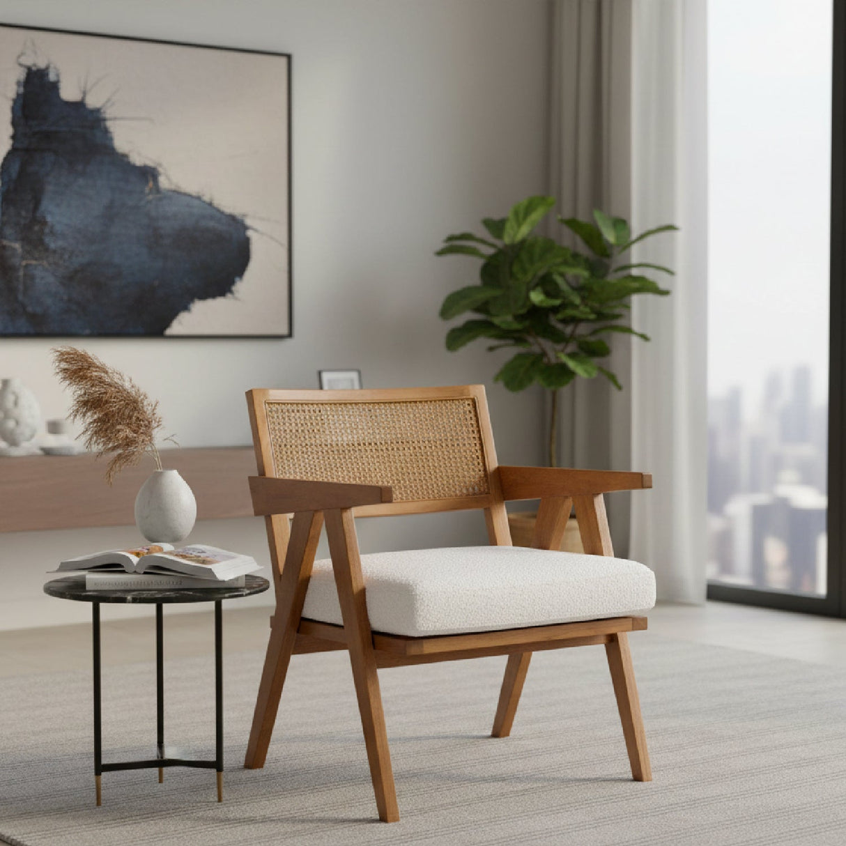 Modern European furniture - Japandi Cream Boucle Lounge Chair - www.oroa.com