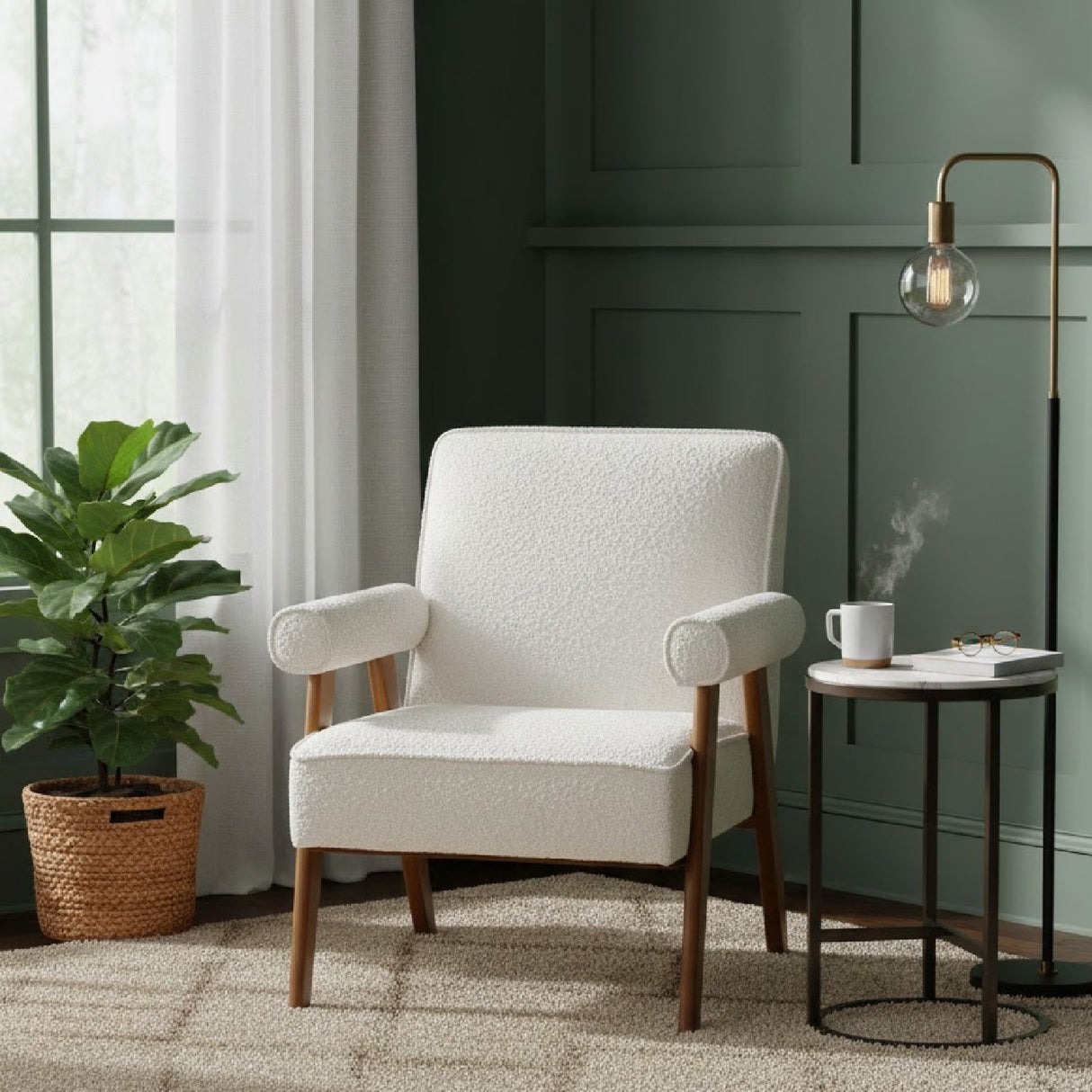 Modern European furniture - Cream Boucle Japandi Accent Armchair - www.oroa.com