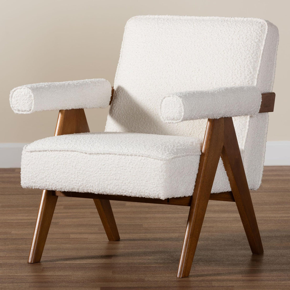 Modern European furniture - Cream Boucle Japandi Accent Armchair - www.oroa.com