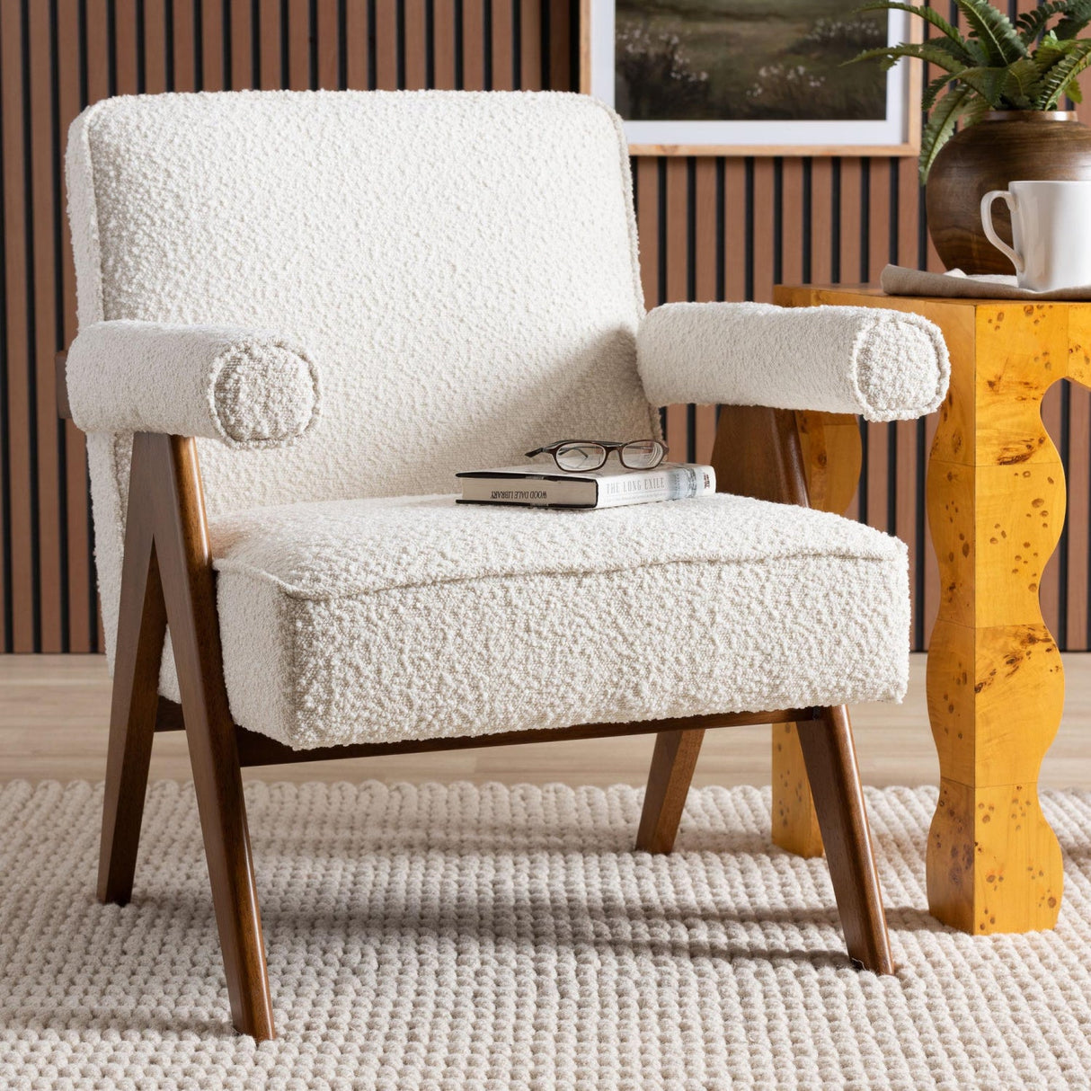 Modern European furniture - Cream Boucle Japandi Accent Armchair - www.oroa.com
