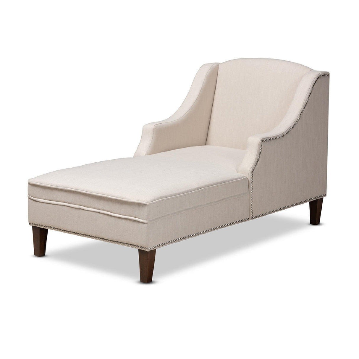 Modern European furniture - Beige Nailhead Trimmed Chaise Lounge - www.oroa.com