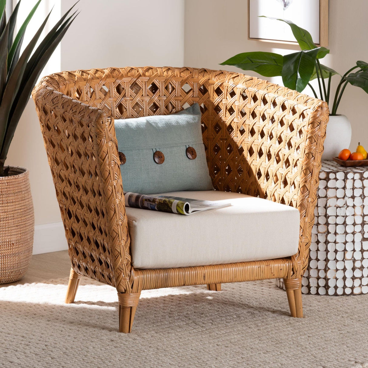 Modern European furniture - Diamond Weave Rattan Accent Chair - www.oroa.com