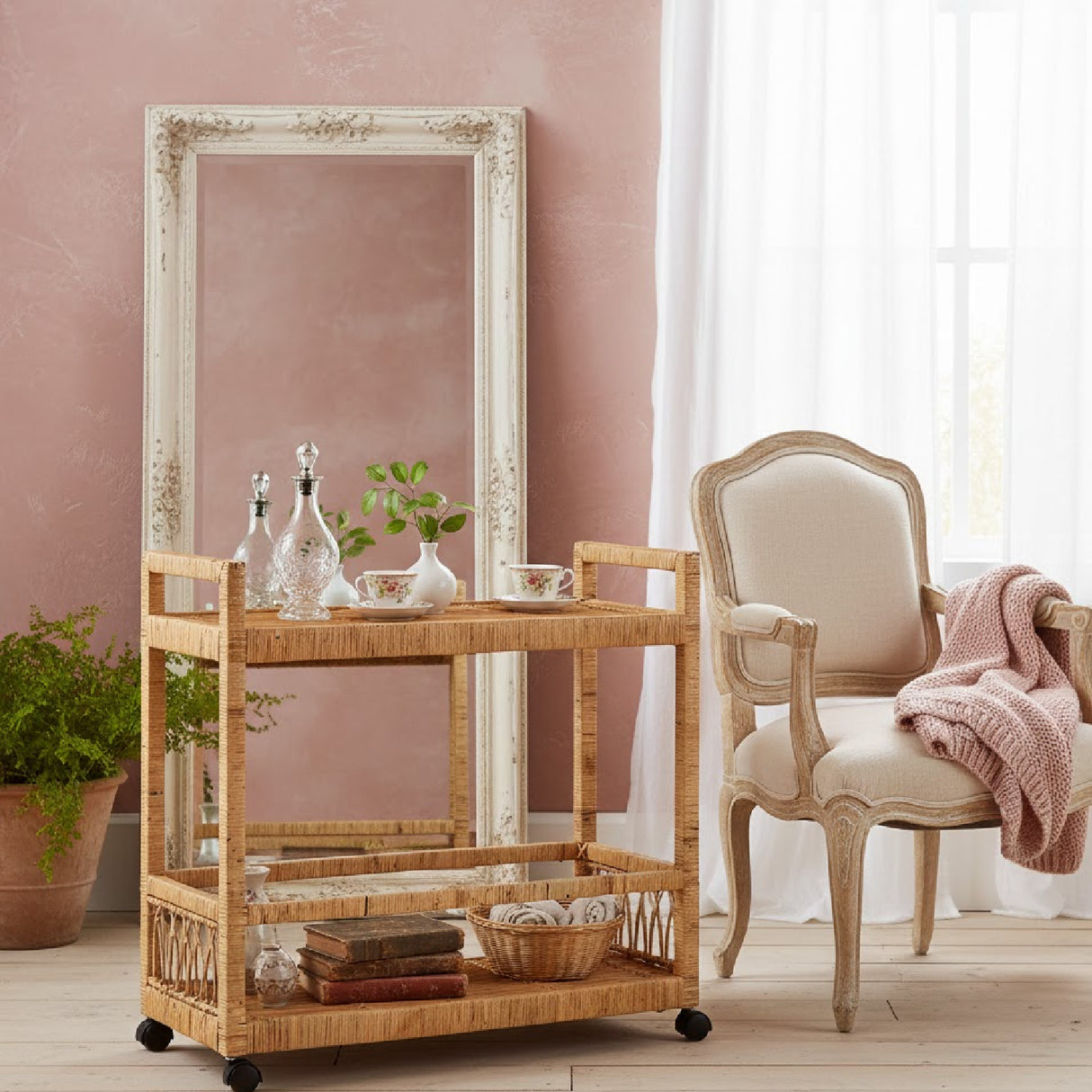 Modern European furniture - Rattan 2-Tier Kitchen Cart - www.oroa.com