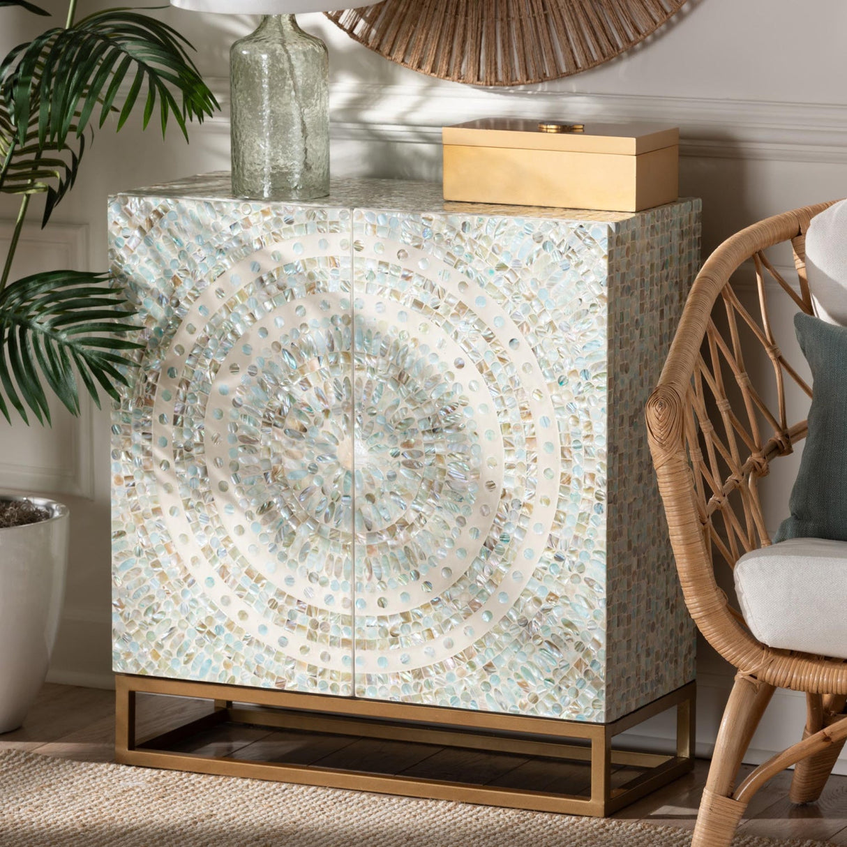 Modern European furniture - Multicolored Mother Of Pearl Cabinet - www.oroa.com | Oroa.com