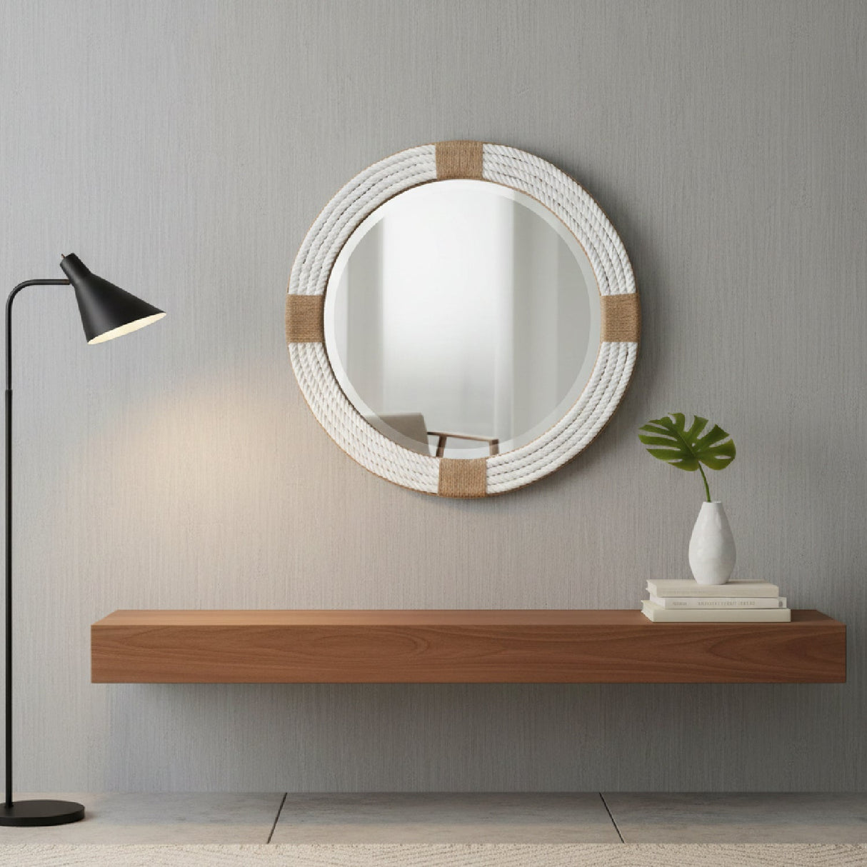 Modern European furniture - White Woven Round Mirror - www.oroa.com