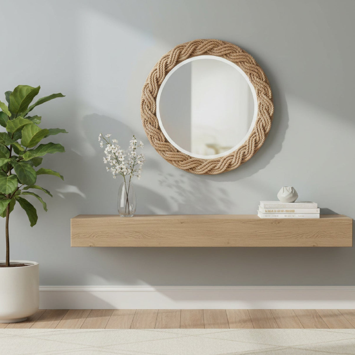 Contract furniture - Braided Rope Round Boho Mirror - www.oroatrade.com | Oroa.com