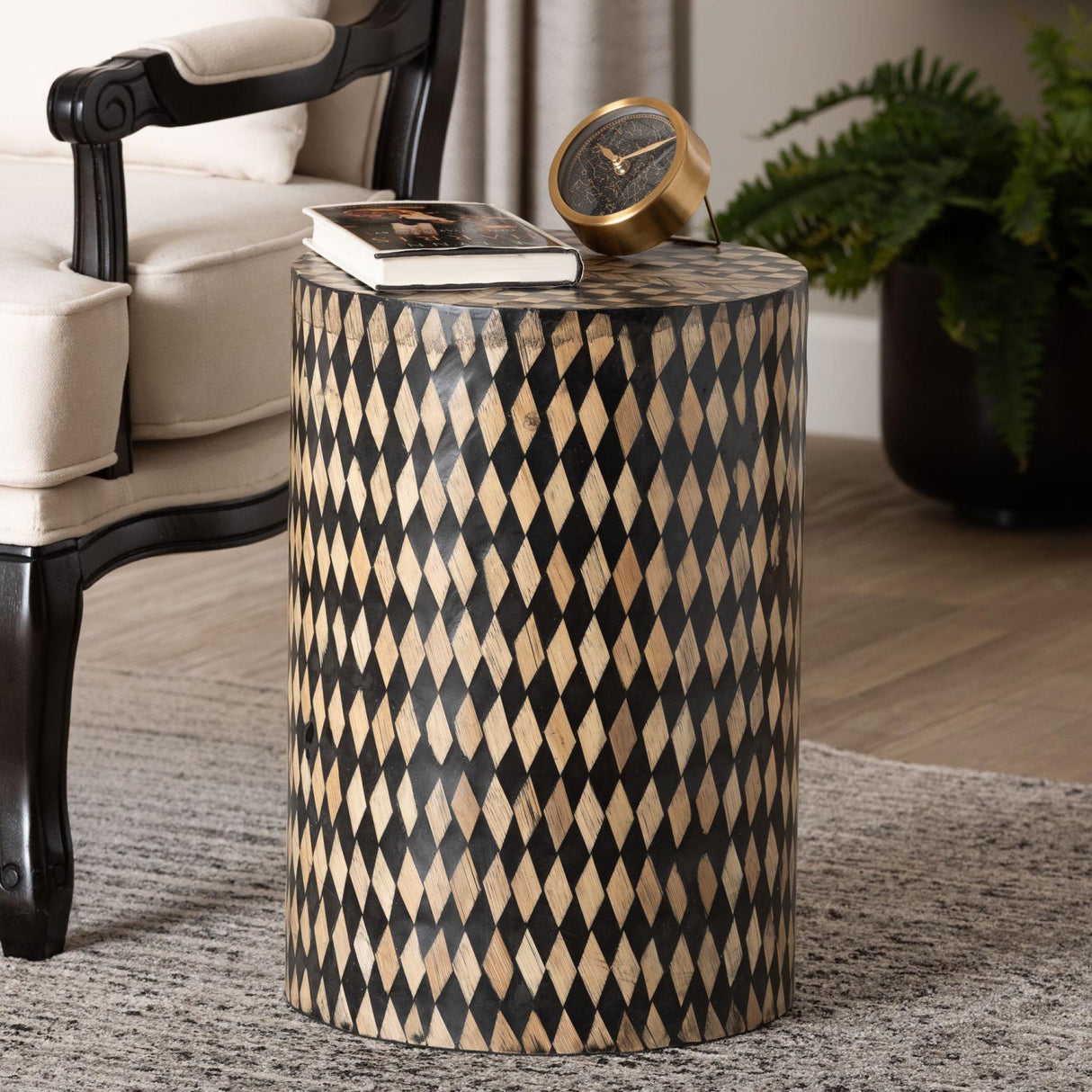 Diamond Pattern Bamboo End Table | Bali Loom Paulo | Oroa.com