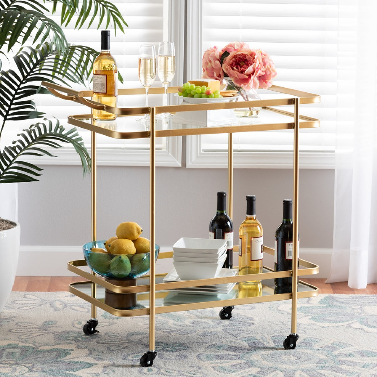 Gold Mobile Wine Bar Cart | Bali Loom Destin