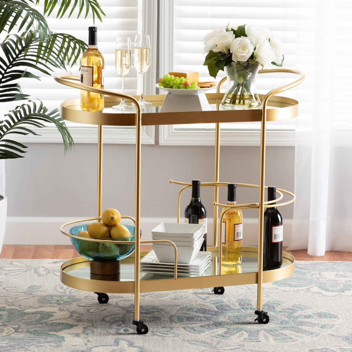Modern European furniture - Brushed Gold Wine Bar Cart - www.oroa.com