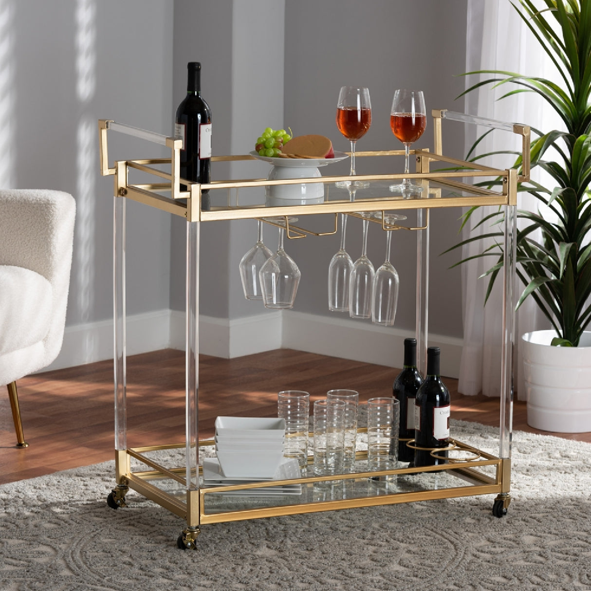 Modern European furniture - Gold & Glass Wine Cart - www.oroa.com