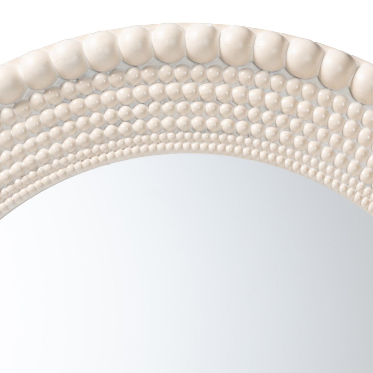 Modern European furniture - Round White Beaded Accent Mirror - www.oroa.com