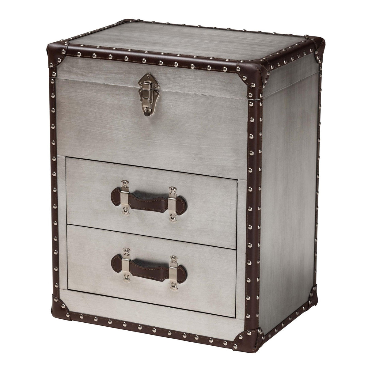 Modern European furniture - Vintage Silver 2 Drawer End Table - www.oroa.com | Oroa.com